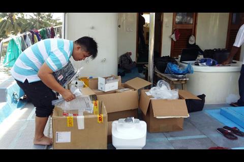 Unpacking the new Furuno equipment to be fitted on board Julie